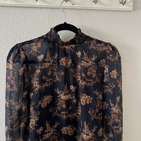 NWOT CAMI NYC The Willa Toile Print Silk High Neck Blouse - Picture 4 of 11